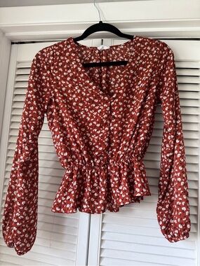 Sienna Sky Rust Floral Button-Front Peplum Blouse